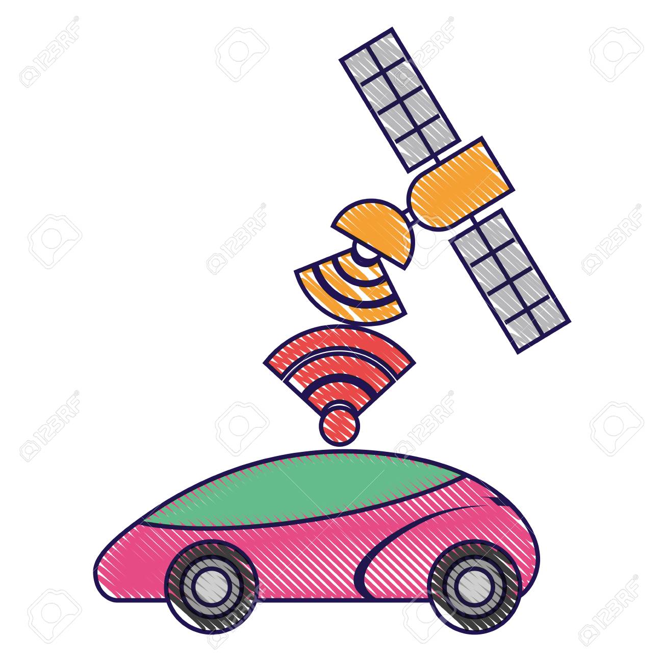 Gps ナビゲーション衛星を助ける車先信号のイラスト素材 ベクタ Image