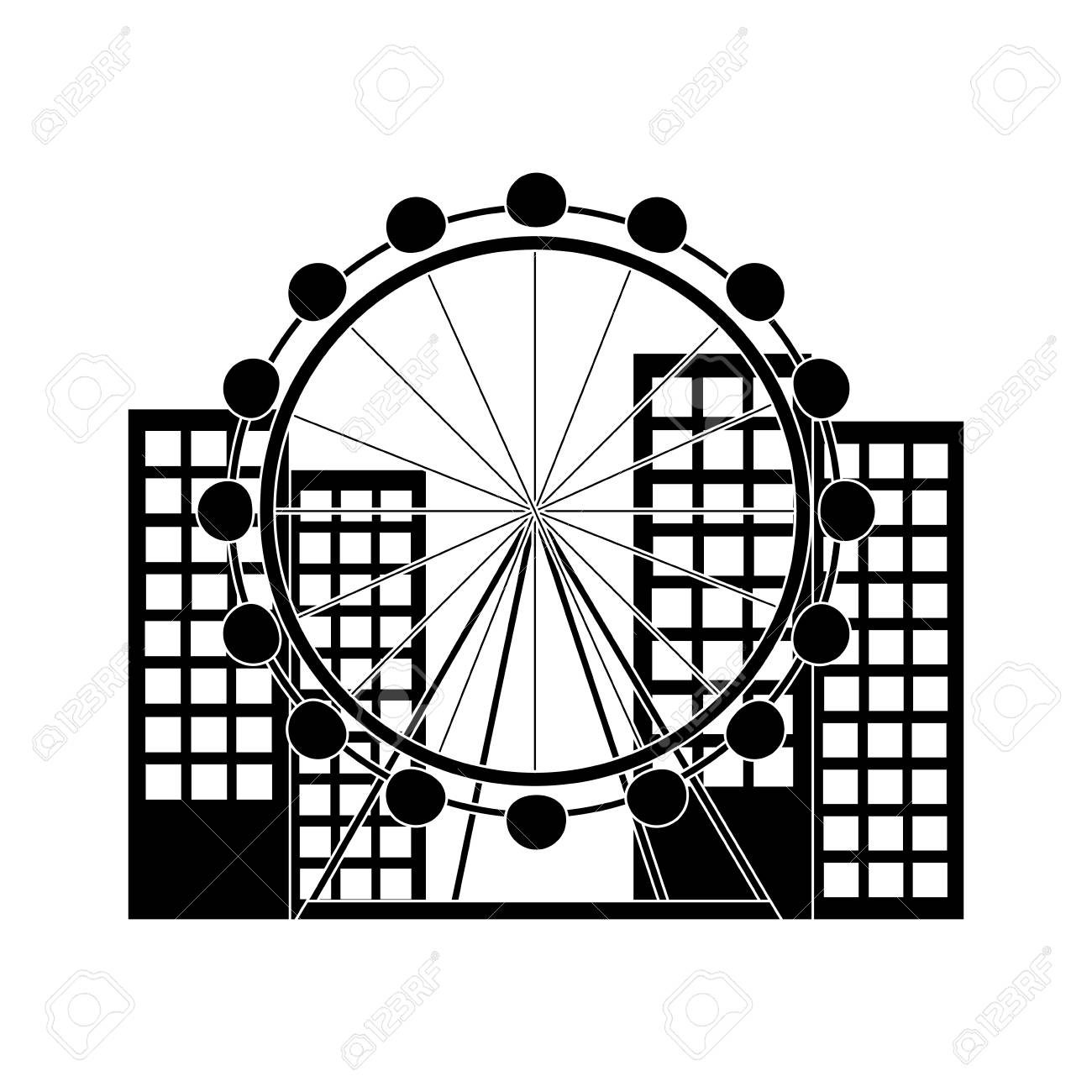 都市アイコン画像ベクトルイラストデザイン黒と白の観覧車のイラスト素材 ベクタ Image 90401359