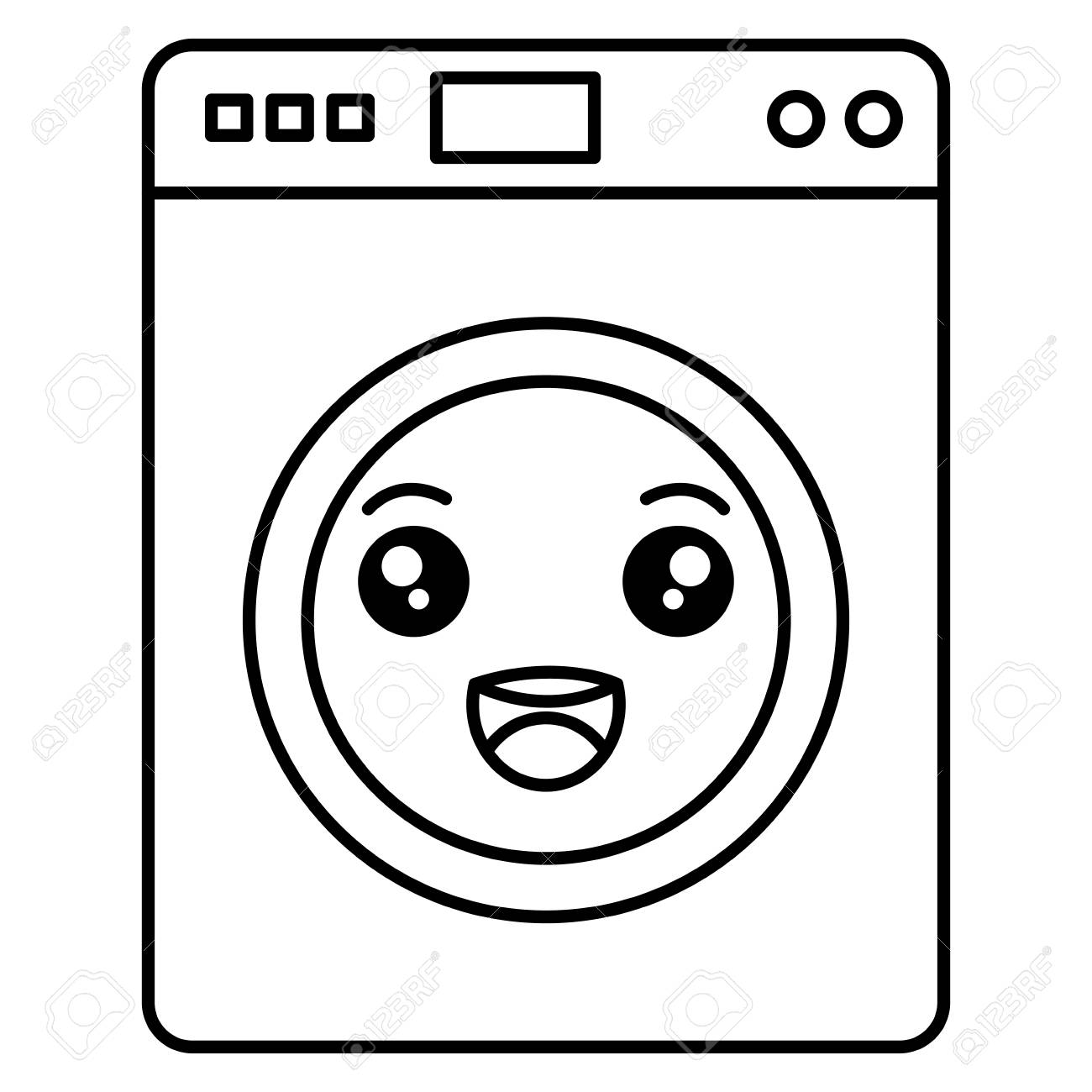 Lavadora Maquina Kawaii Caracter Ilustracion Vectorial Diseno