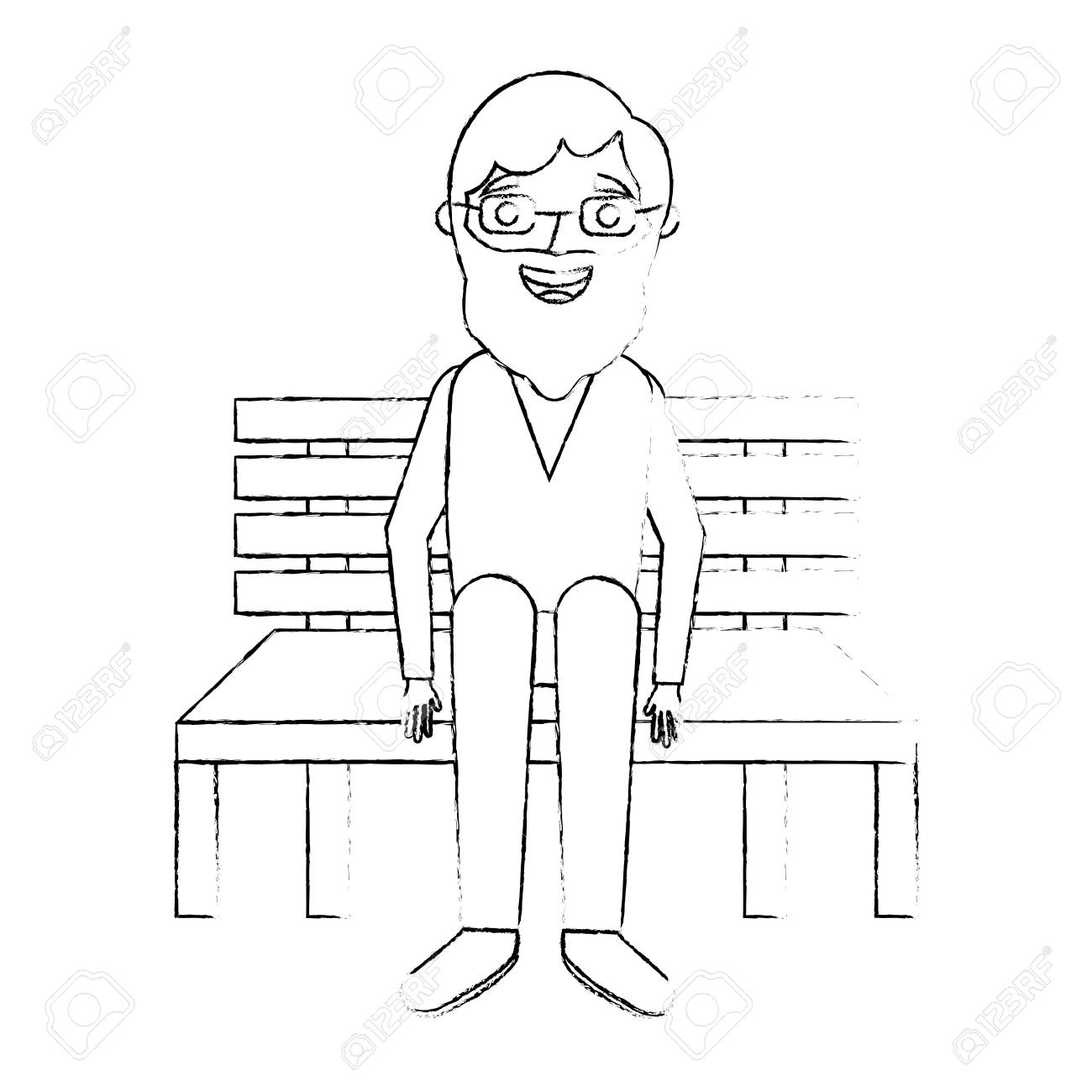 Vieil Homme Grand Pere Assis Dans Le Banc En Attente Illustration Vectorielle De Croquis Clip Art Libres De Droits Vecteurs Et Illustration Image 90671239