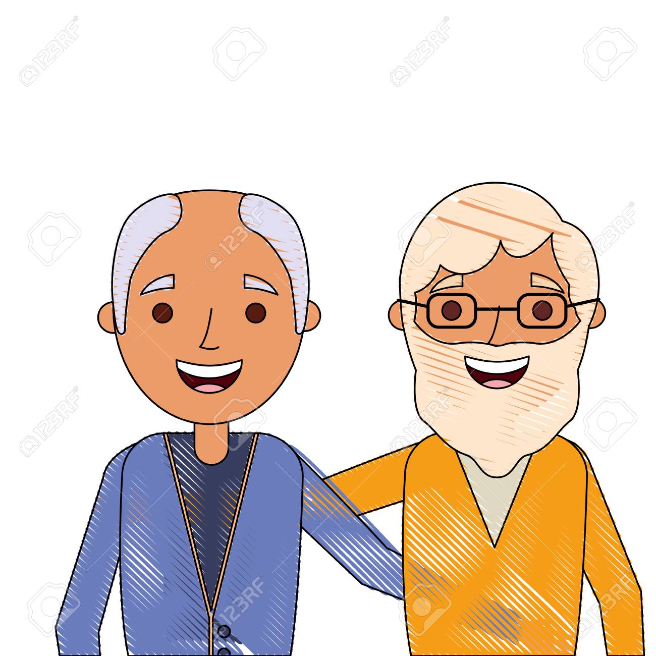 ベクトルイラストを一緒に抱きしめた2人の老人の漫画 のイラスト素材 ベクタ Image