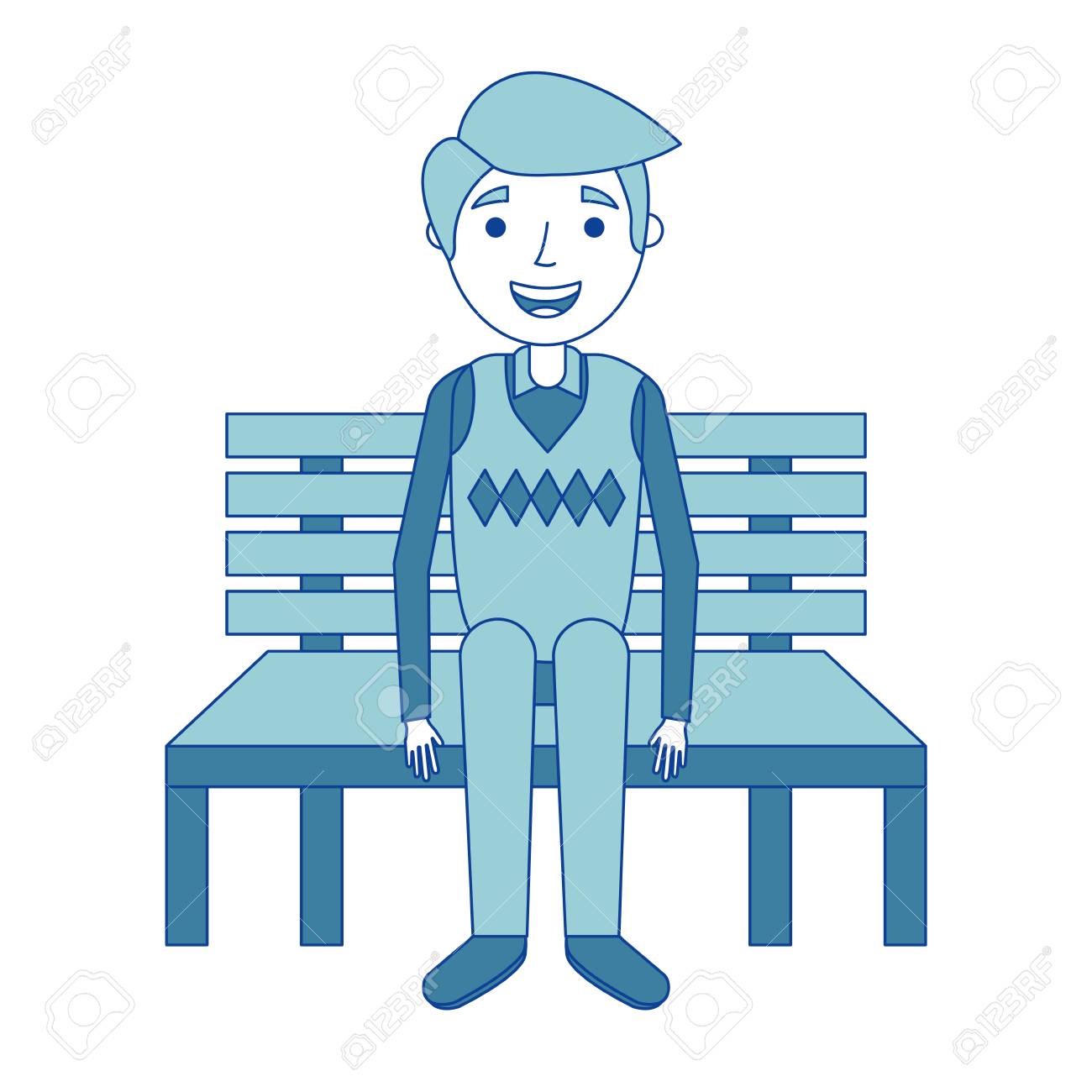 ベンチに座っているおじいちゃんおじいちゃんは青いベクトルイラストを待っていますのイラスト素材 ベクタ Image