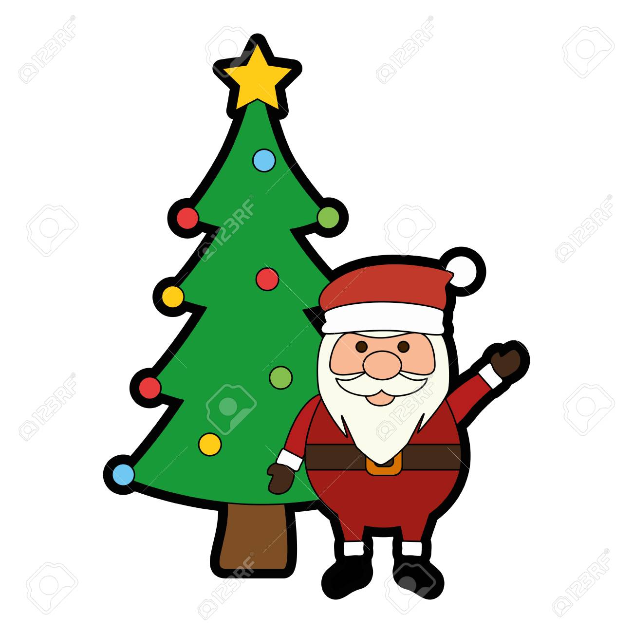 ツリーベクトルイラストデザインのかわいいサンタクロースのイラスト素材 ベクタ Image
