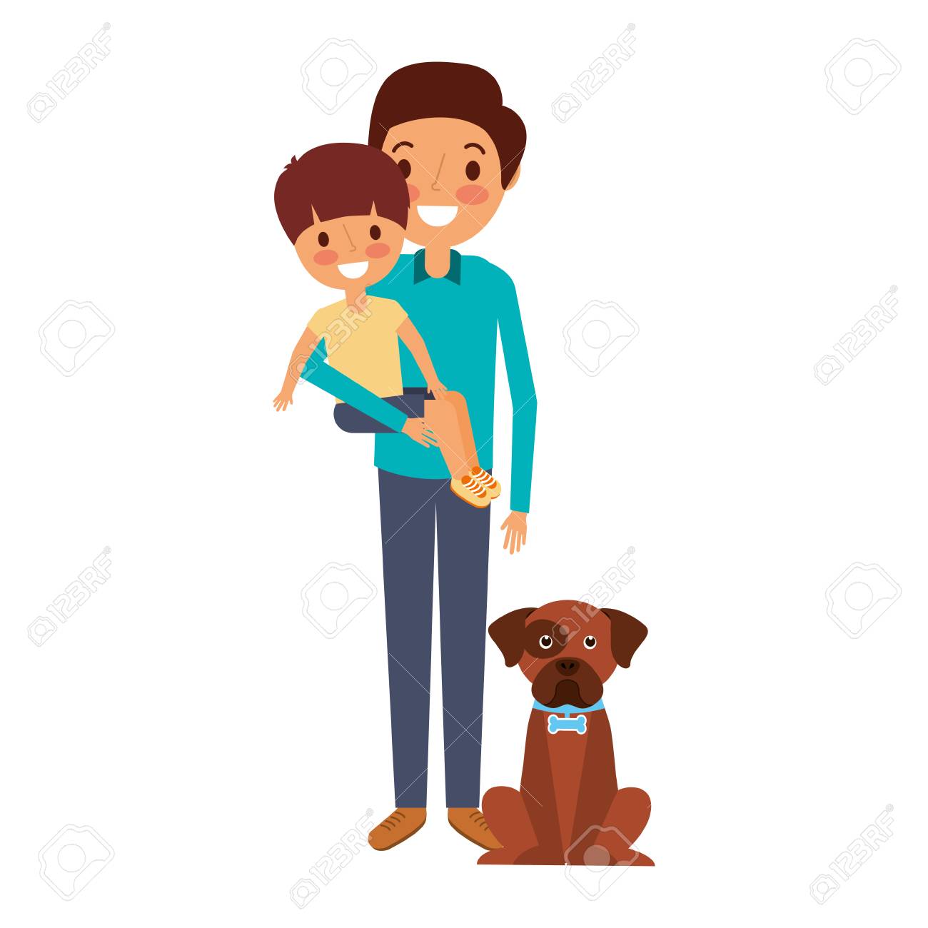 father holding his son with her dog vector illustration royalty free