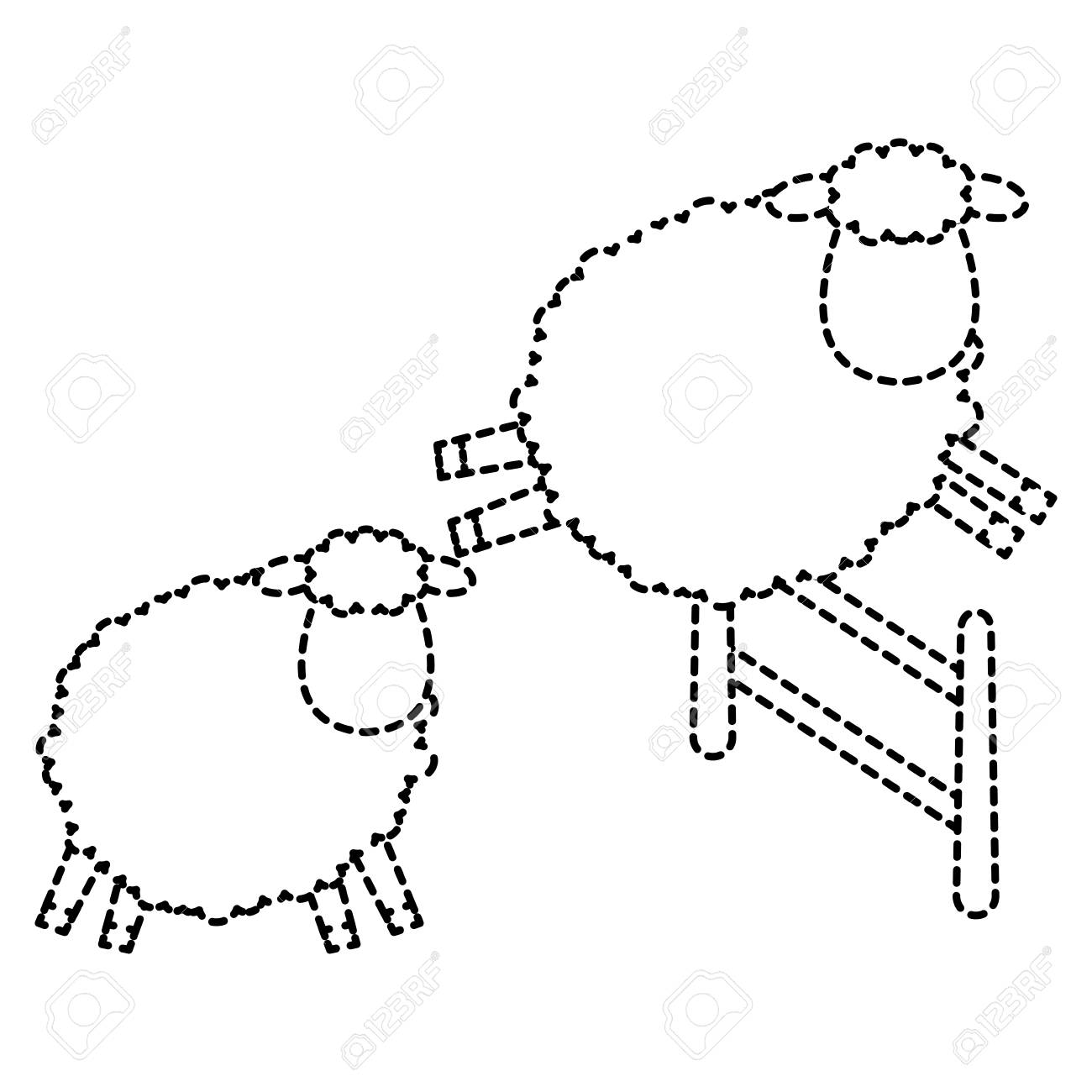 かわいい羊ジャンプフェンスキャラクターアイコンベクトルイラストデザインのイラスト素材 ベクタ Image