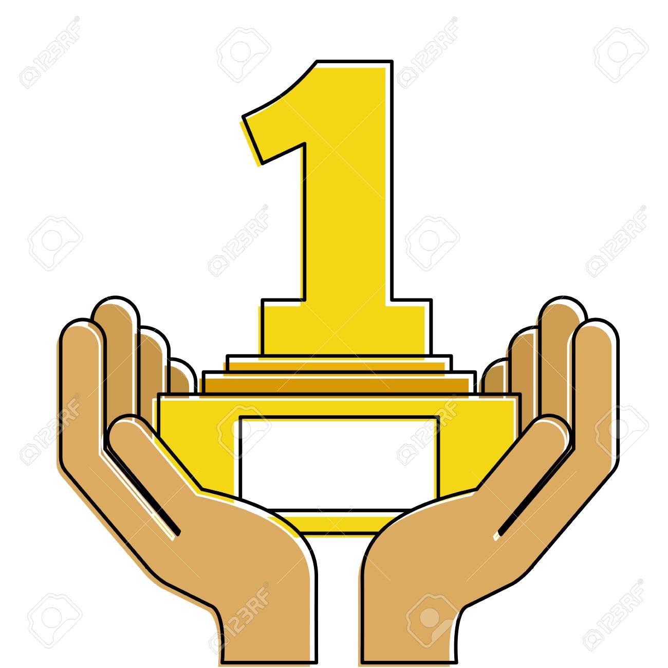 ○ナンバーワントロフィー賞イラストデザインで人間を手に。のイラスト素材・ベクター Image 91870475