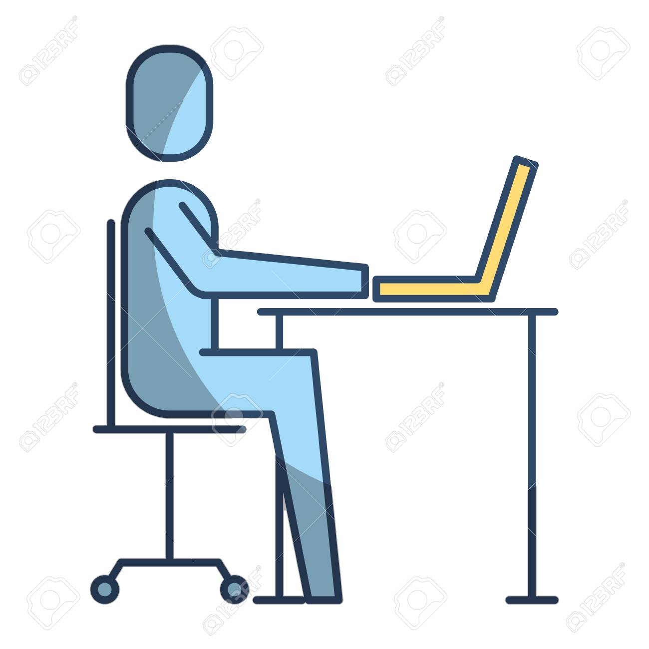 ビジネスマン座っている机のラップトップ作業ベクトルイラストピクトグラムスタイルのイラスト素材 ベクタ Image