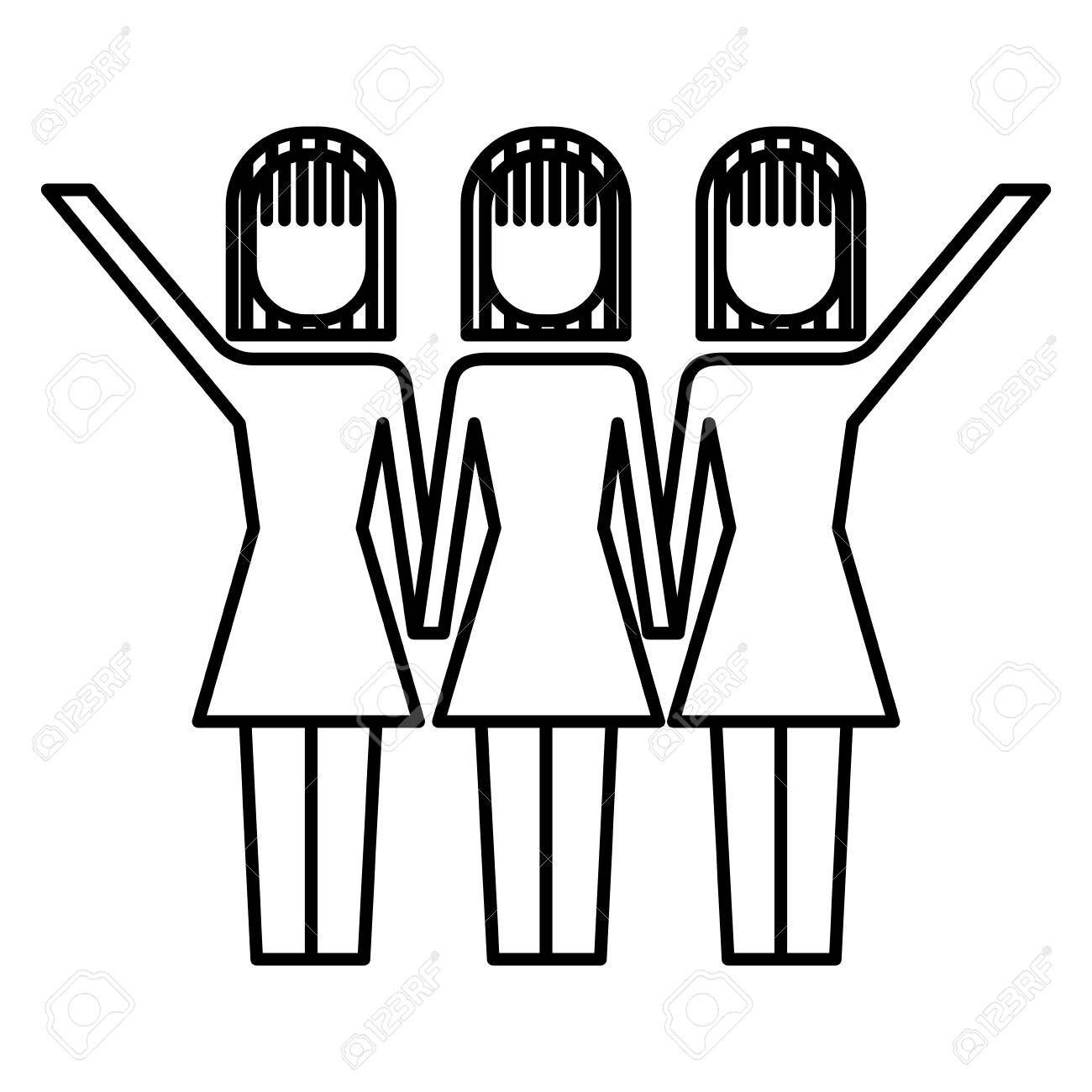 手をつないでいる3人の女性チームワーク成功ベクトルイラストアウトライン画像のイラスト素材 ベクタ Image 91950329