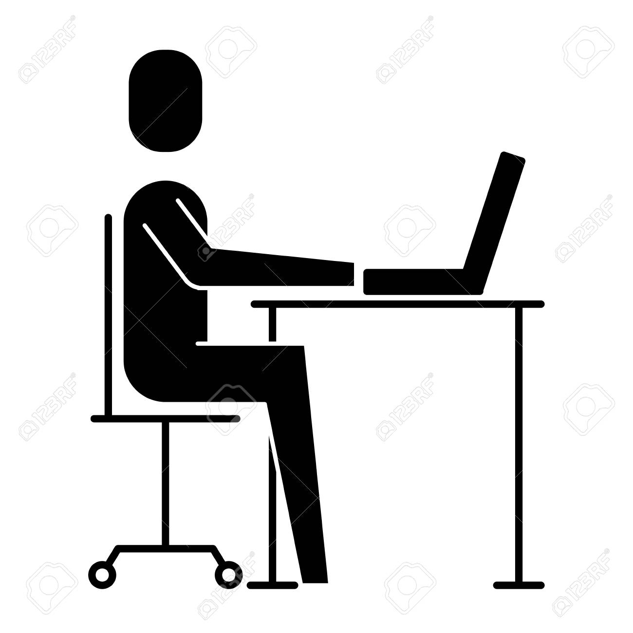 ビジネスマン座っている机のラップトップ作業ベクトルイラストピクトグラム のイラスト素材 ベクタ Image 9380