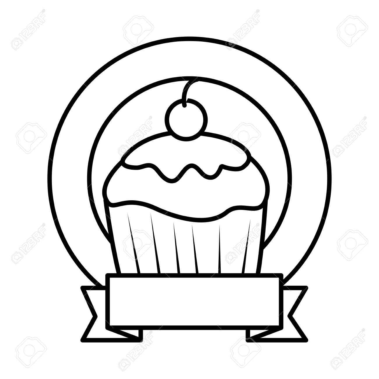 リボンベクトルイラストデザインの甘いカップケーキエンブレムのイラスト素材 ベクタ Image