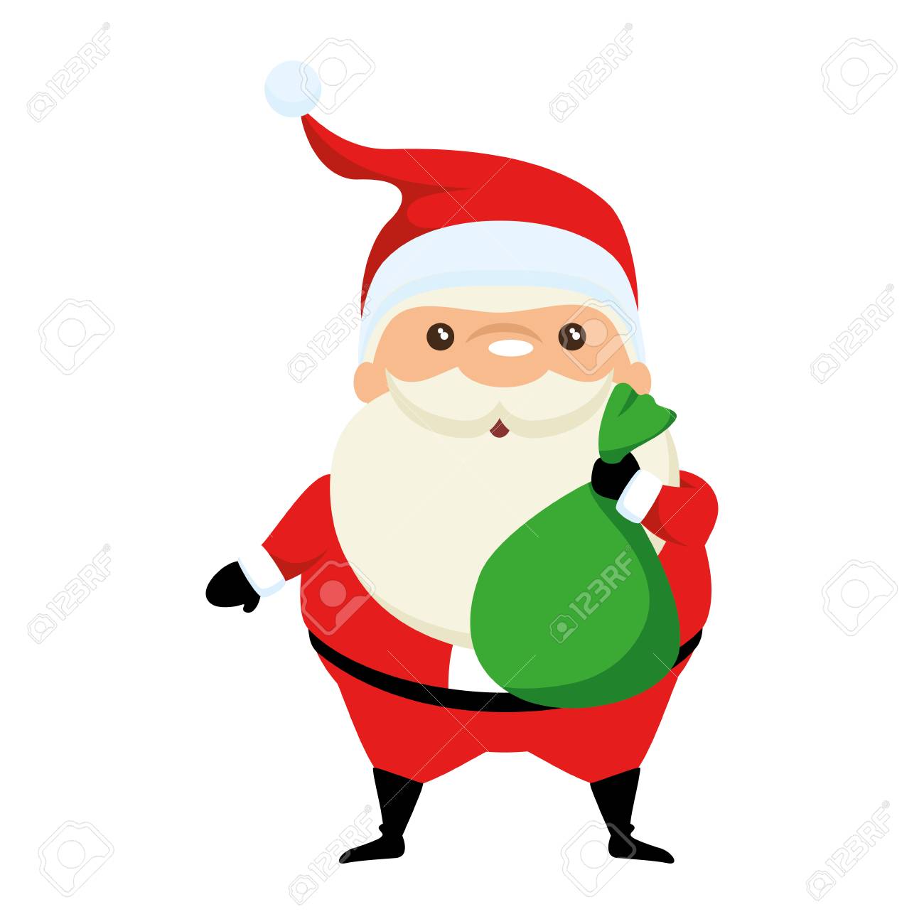 Mignon Père Noël Avec Sac Kawaii Personnage Vector Illustration Design