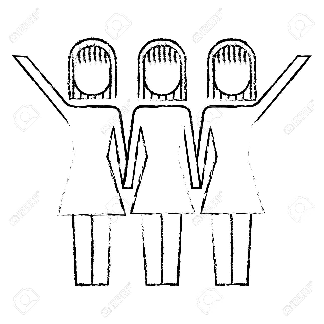 手をつないでいる3人の女性チームワーク成功ベクトルイラストスケッチデザインのイラスト素材 ベクタ Image 92357855