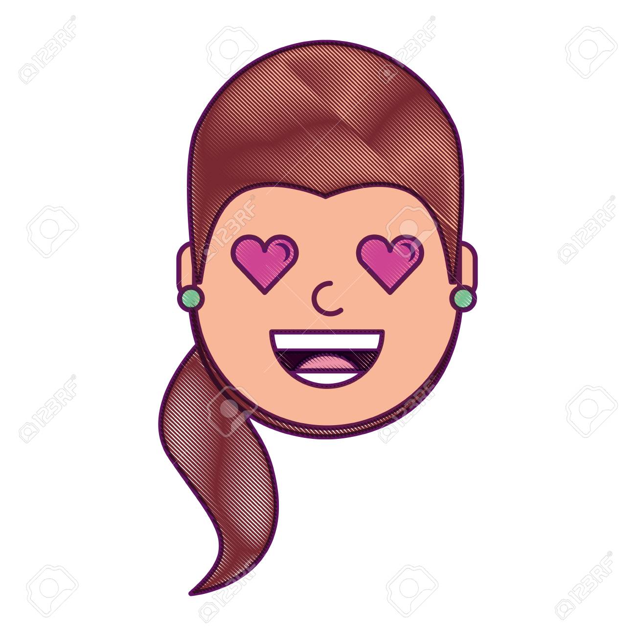 彼女の笑顔とハート形状の目のイラスト描画デザインを持つ幸せな女の子のイラスト素材 ベクタ Image
