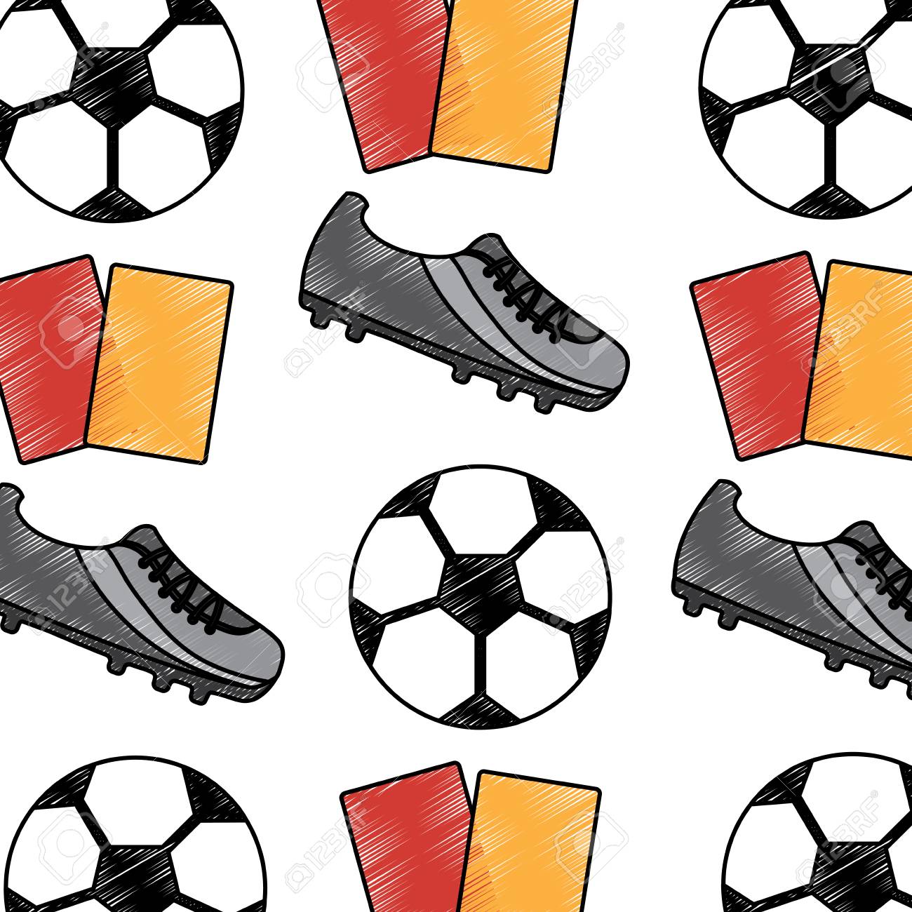 サッカーシューズボールカードシームレスパターンベクトルイラスト のイラスト素材 ベクタ Image