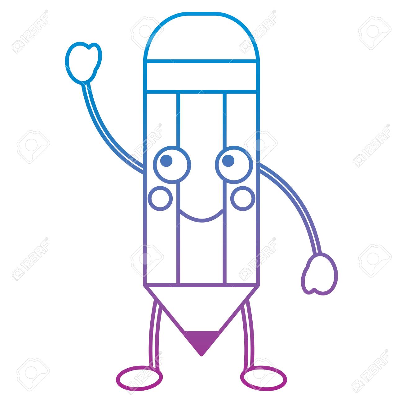 木製鉛筆かわいい漫画ベクトルイラスト青と紫のラインデザイン のイラスト素材 ベクタ Image