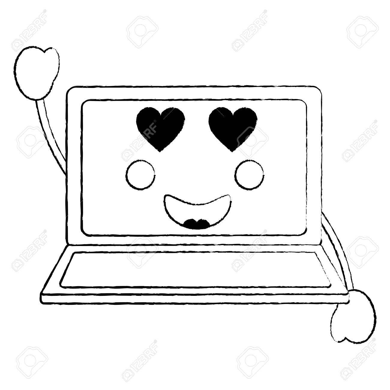 ラップトップコンピュータ可愛いキャラクター画面ベクトルイラストスケッチデザインのイラスト素材 ベクタ Image