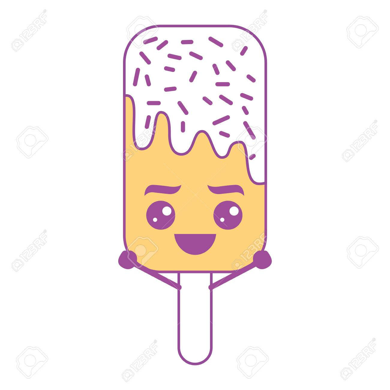 kawaii ice cream stick cartoon character vector illustration