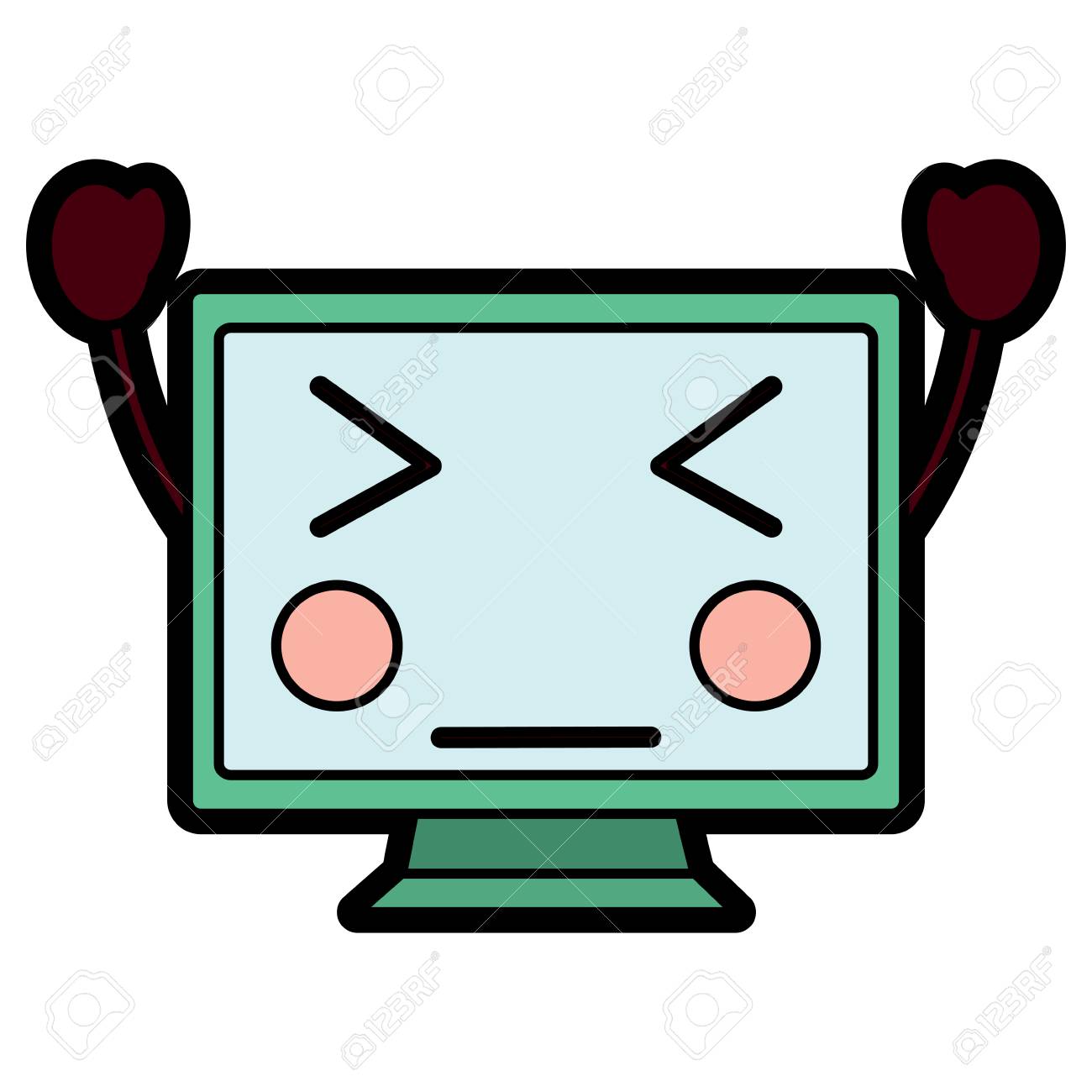 怒っているコンピュータモニター可愛いアイコン画像ベクトルイラストデザインのイラスト素材 ベクタ Image