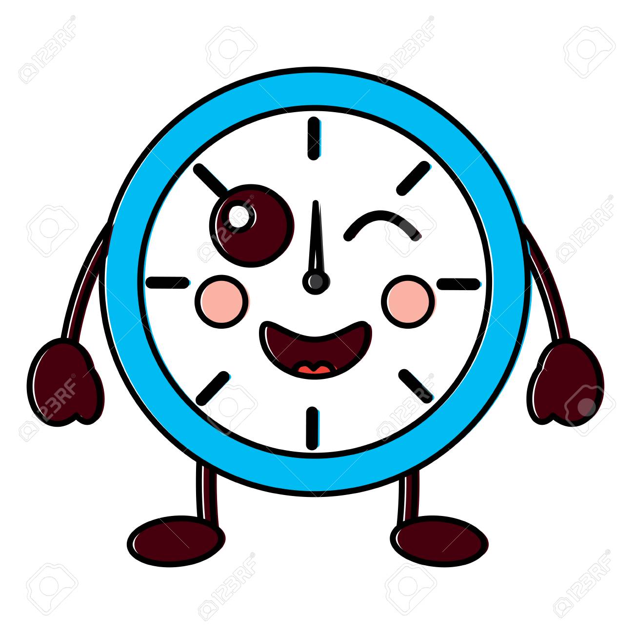 可愛い丸時計時間漫画キャラクターベクトルイラストアウトラインデザイン のイラスト素材 ベクタ Image
