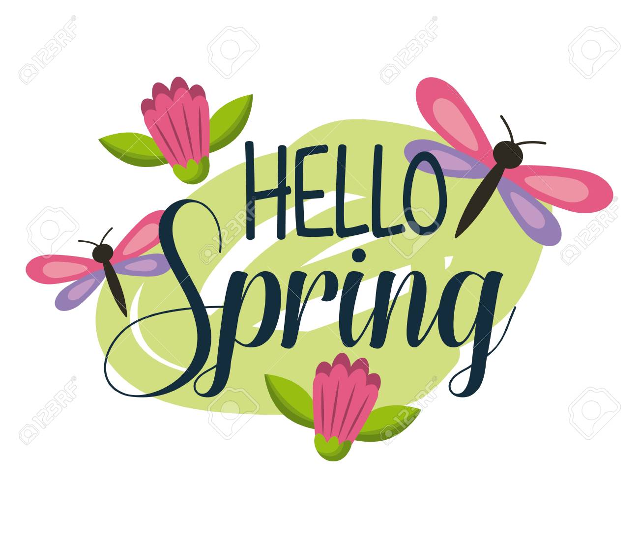 Hola Primavera Floral Decoración Linda Decoración De La Ilustración Del Vector. Ilustraciones Vectoriales, Clip Art Vectorizado Libre De Derechos. Image 94099693.