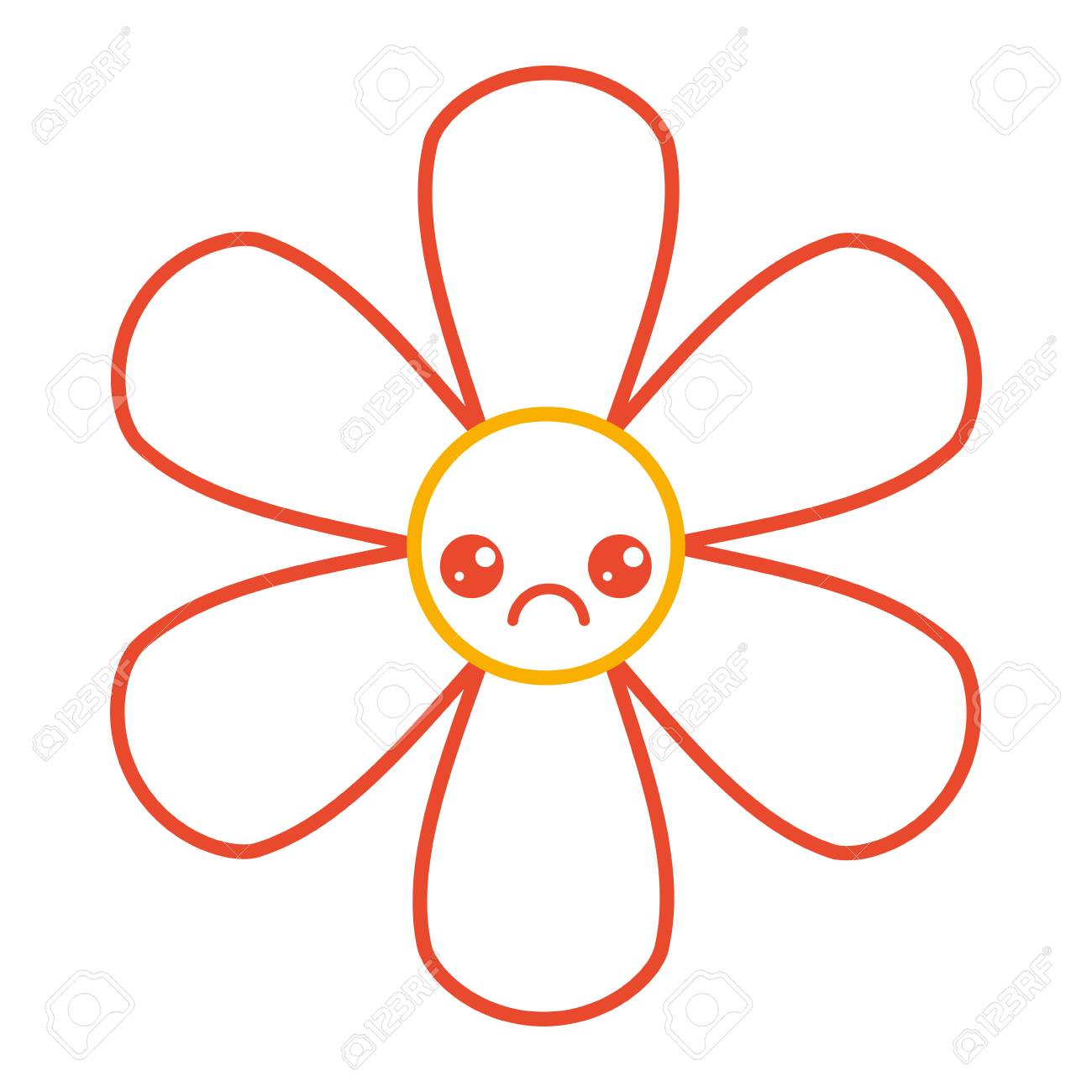 オレンジフラワー可愛い漫画ボタニカルアイコンベクトルイラストカラーラインデザインのイラスト素材 ベクタ Image