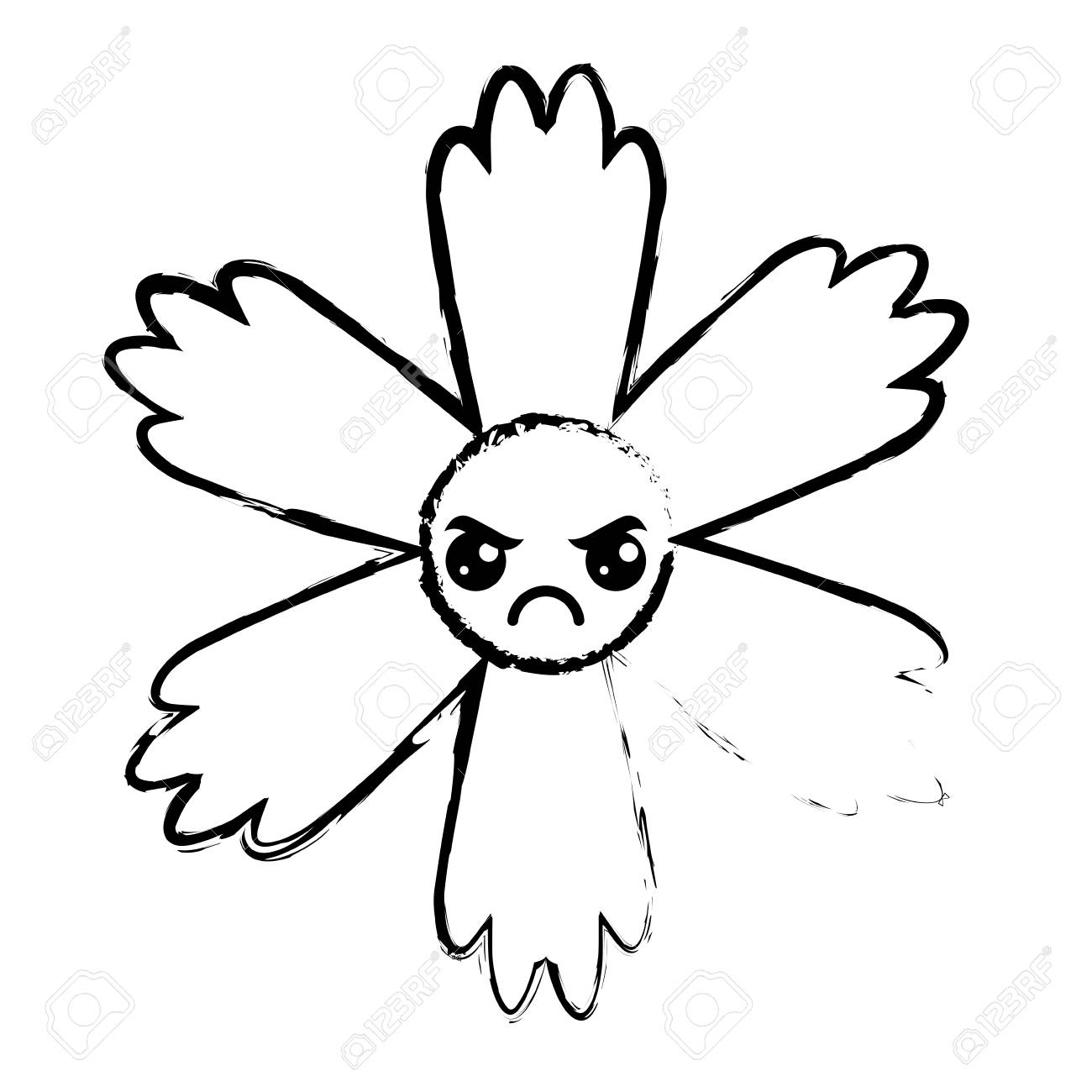 Mignon Bleu Kawaii Fleur Dessin Animé Illustration Vectorielle Conception De Croquis