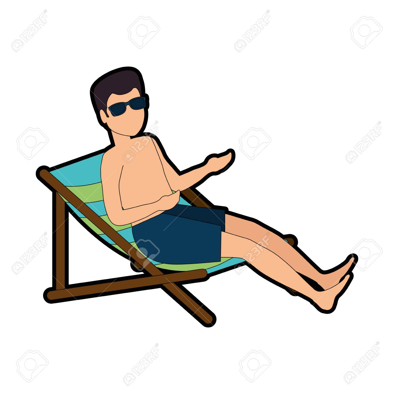 Young Man In Swimsuit With Beach Chair Character Vector Illustration Royalty Free Cliparts Vectors And Stock Illustration Image 94209916