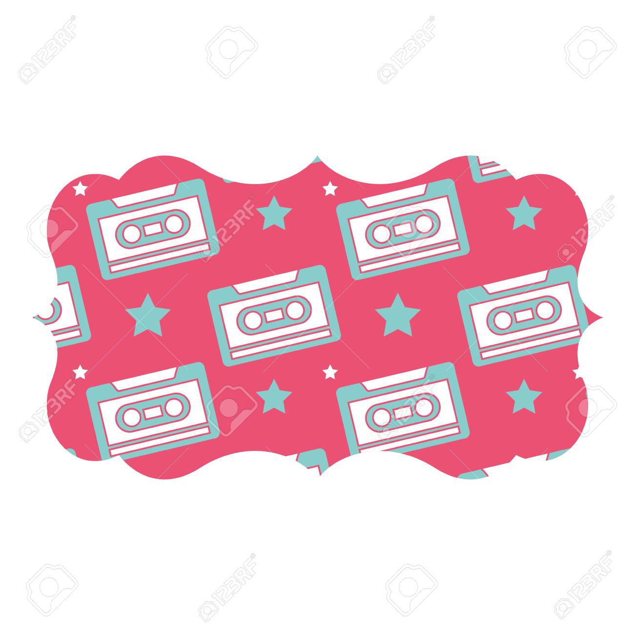 ステッカー レトロカセットテープレコーダー 音楽ベクトルイラストピンク背景のイラスト素材 ベクタ Image