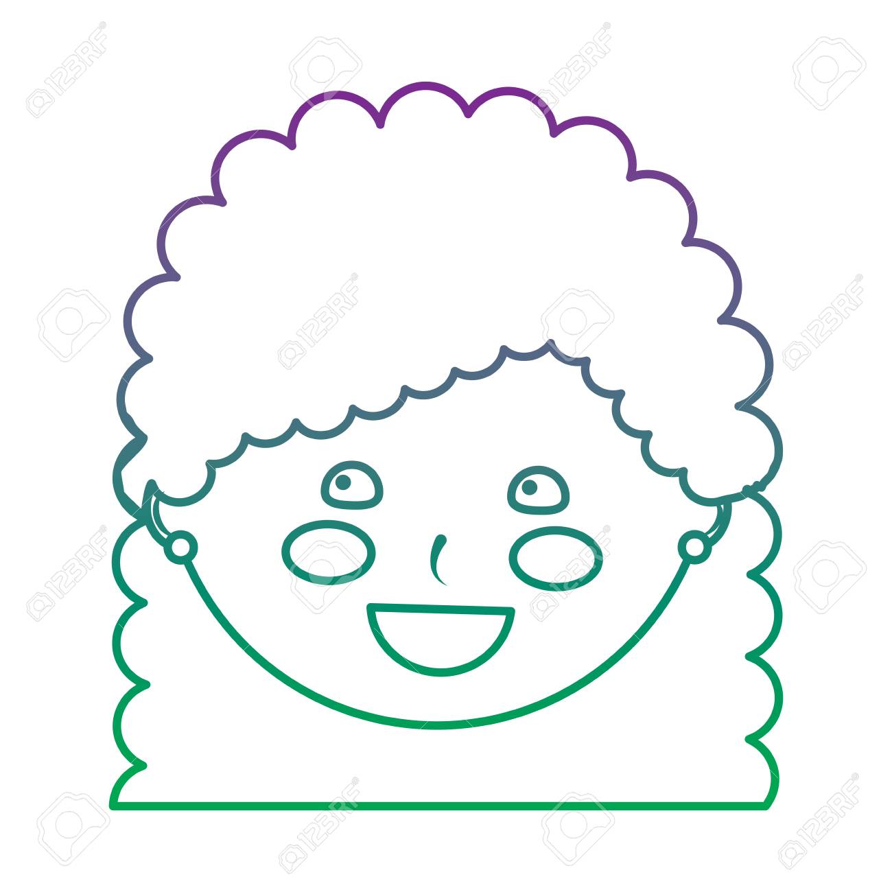 若いかわいい女の子の顔幸せなキャラクターベクトルイラストカラーライングラデーションのイラスト素材 ベクタ Image