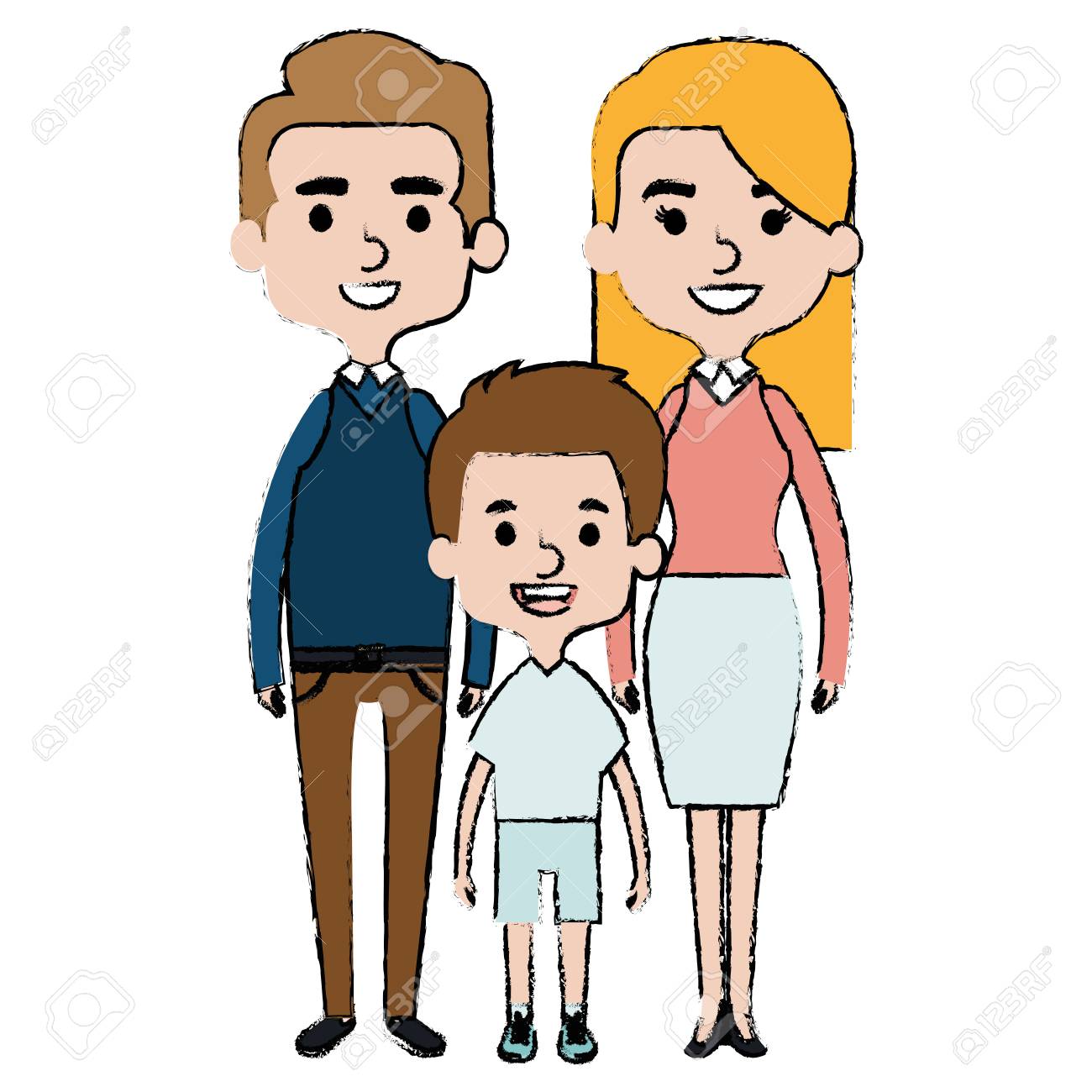 Cute Mother And Father With Son Vector Illustration Design Royalty