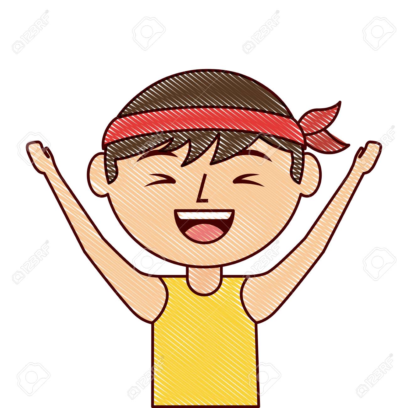 ヘッドバンドベクトルイラスト描画デザインで肖像漫画笑う男中国人 のイラスト素材 ベクタ Image