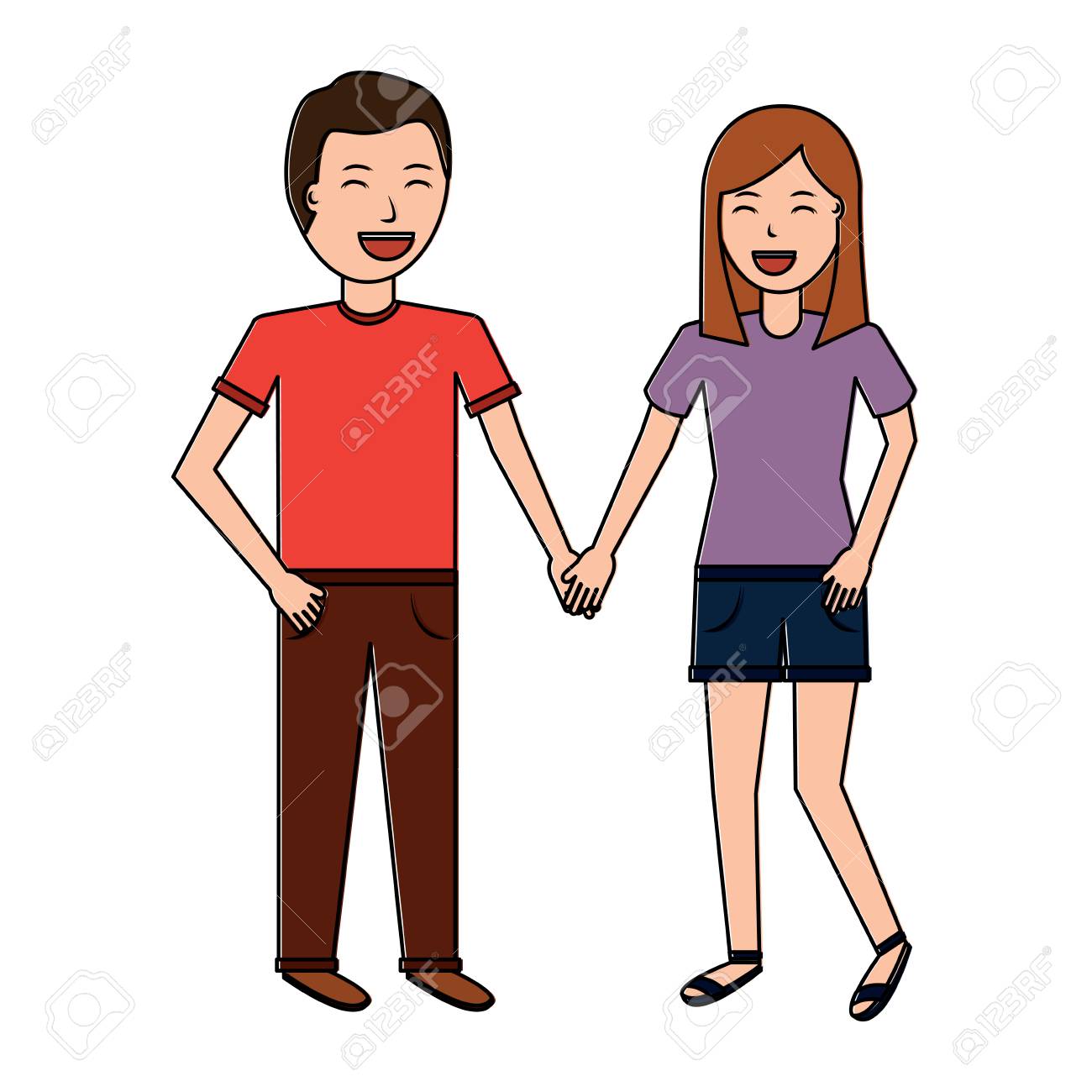 若い男女のカップルは手ベクトルイラストを保持しますのイラスト素材 ベクタ Image