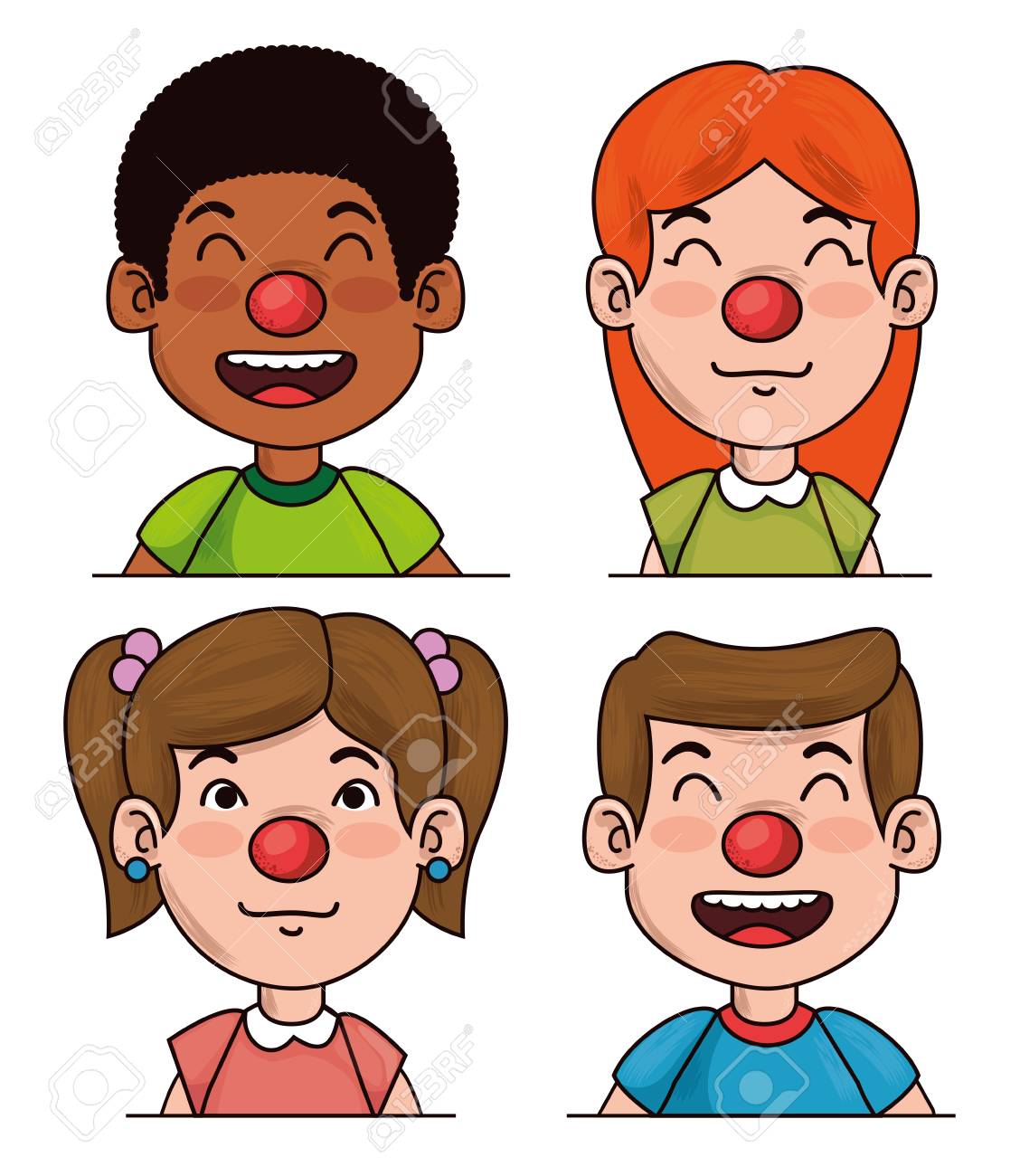赤い鼻の日の子供たち赤い鼻ベクトルイラストグラフィックデザインのイラスト素材 ベクタ Image