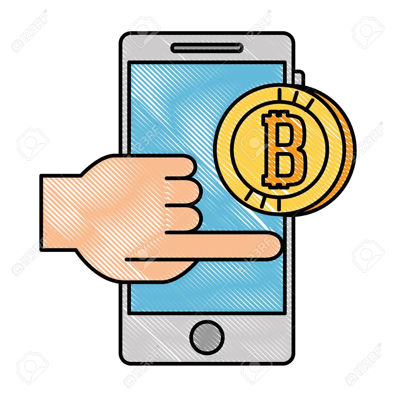 Smartphone Con Diseño De Ilustración De Vector De Dinero Virtual De Bitcoin  Ilustraciones svg, vectoriales, clip art vectorizado libre de derechos.  Image 95301351