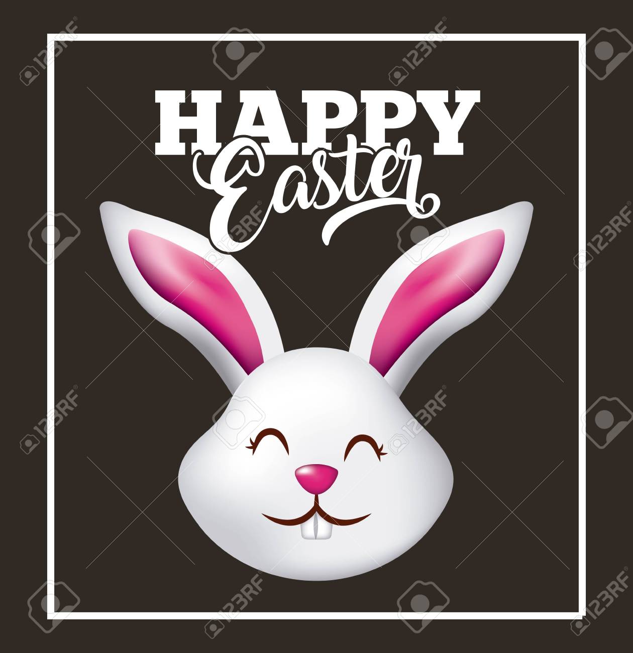 幸せなイースターカードかわいい頭ウサギ動物黒背景ベクトルイラストのイラスト素材 ベクタ Image