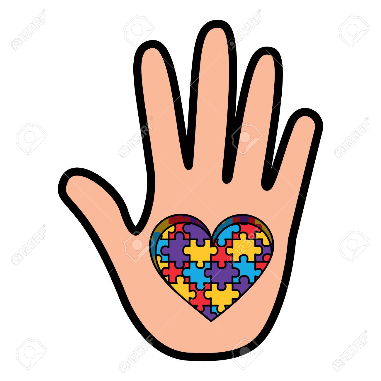 パズルピース手アイコン画像ベクトルイラストデザインと心の愛のイラスト素材 ベクタ Image