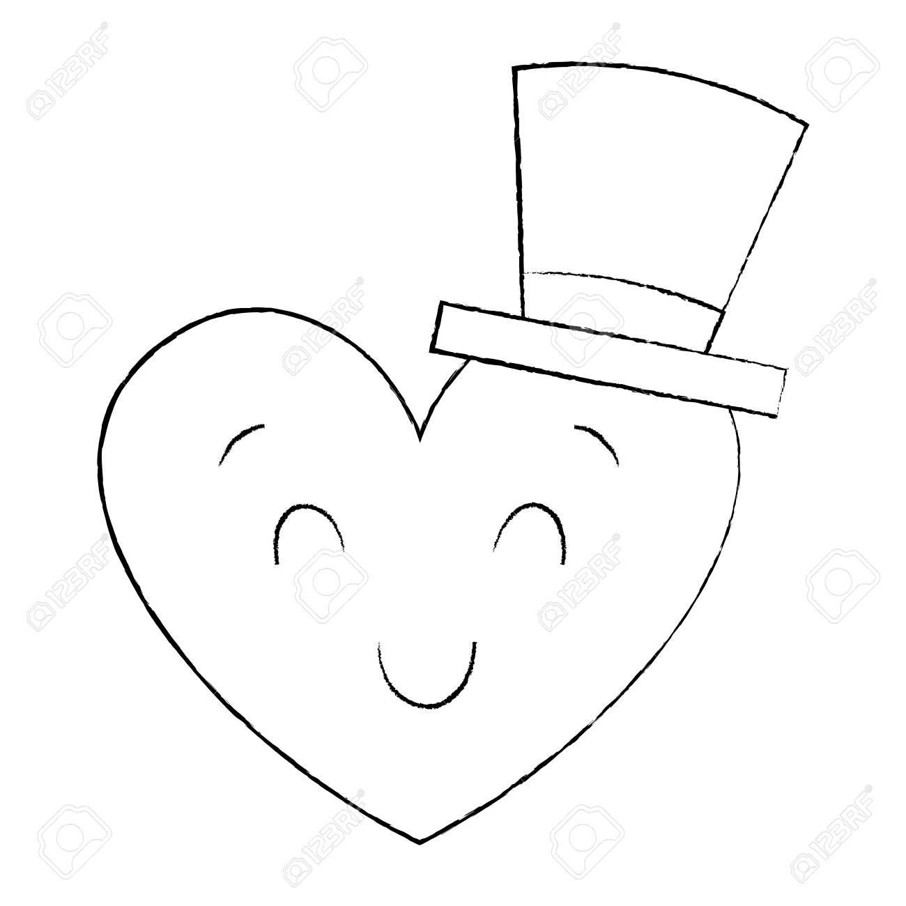 Cute Heart Love With Top Hat Cartoon Vector Illustration Sketch Royalty Free Cliparts Vectors And Stock Illustration Image