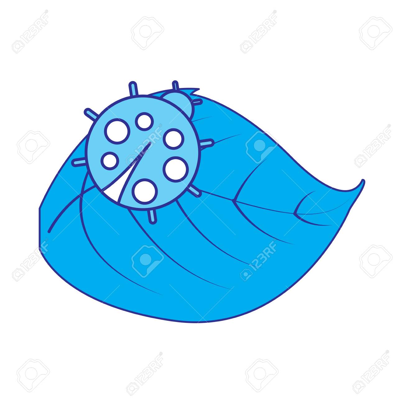 葉の自然な野生動物の動物ベクトルイラスト青い画像でかわいいてんとう虫 のイラスト素材 ベクタ Image