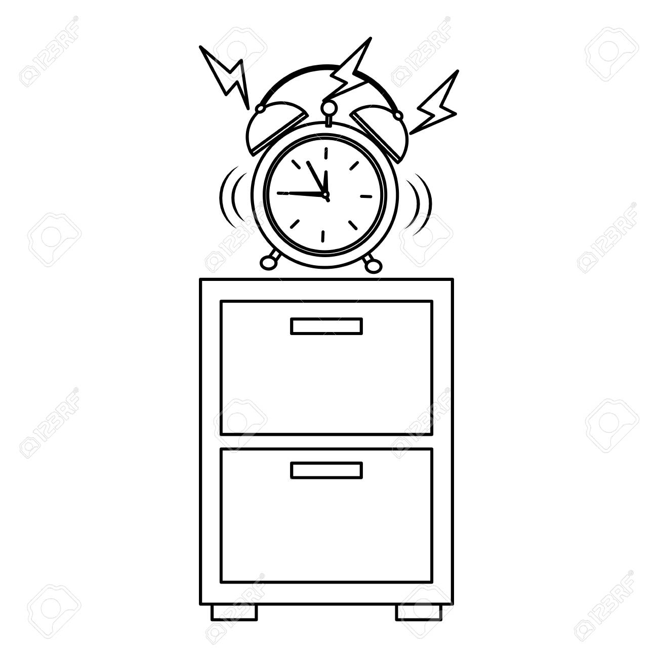 Wooden Bedside Table Clock Alarm Ring Vector Illustration Outline Royalty Free Cliparts Vectors And Stock Illustration Image 96072422