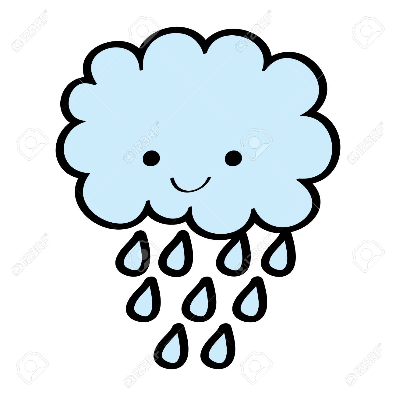 Cute Cartoon Happy Cloud Rain Drops Vector Illustration Royalty Free SVG,  Cliparts, Vectors, and Stock Illustration. Image 96070237., image size:1300x1300