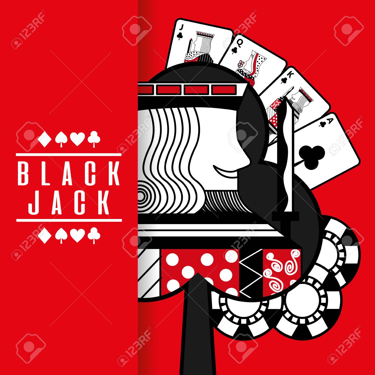 ブラック ジャック カジノ ポーカー カード キング チップ 赤 背景 ベクター イラストのイラスト素材・ベクター Image 96196862