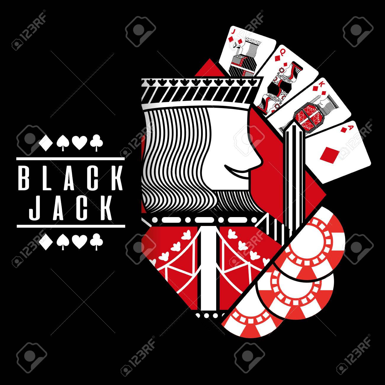 黒の背景ベクトルイラストとデッキカードカジノブラックジャックキングチップのイラスト素材・ベクター Image 96292651