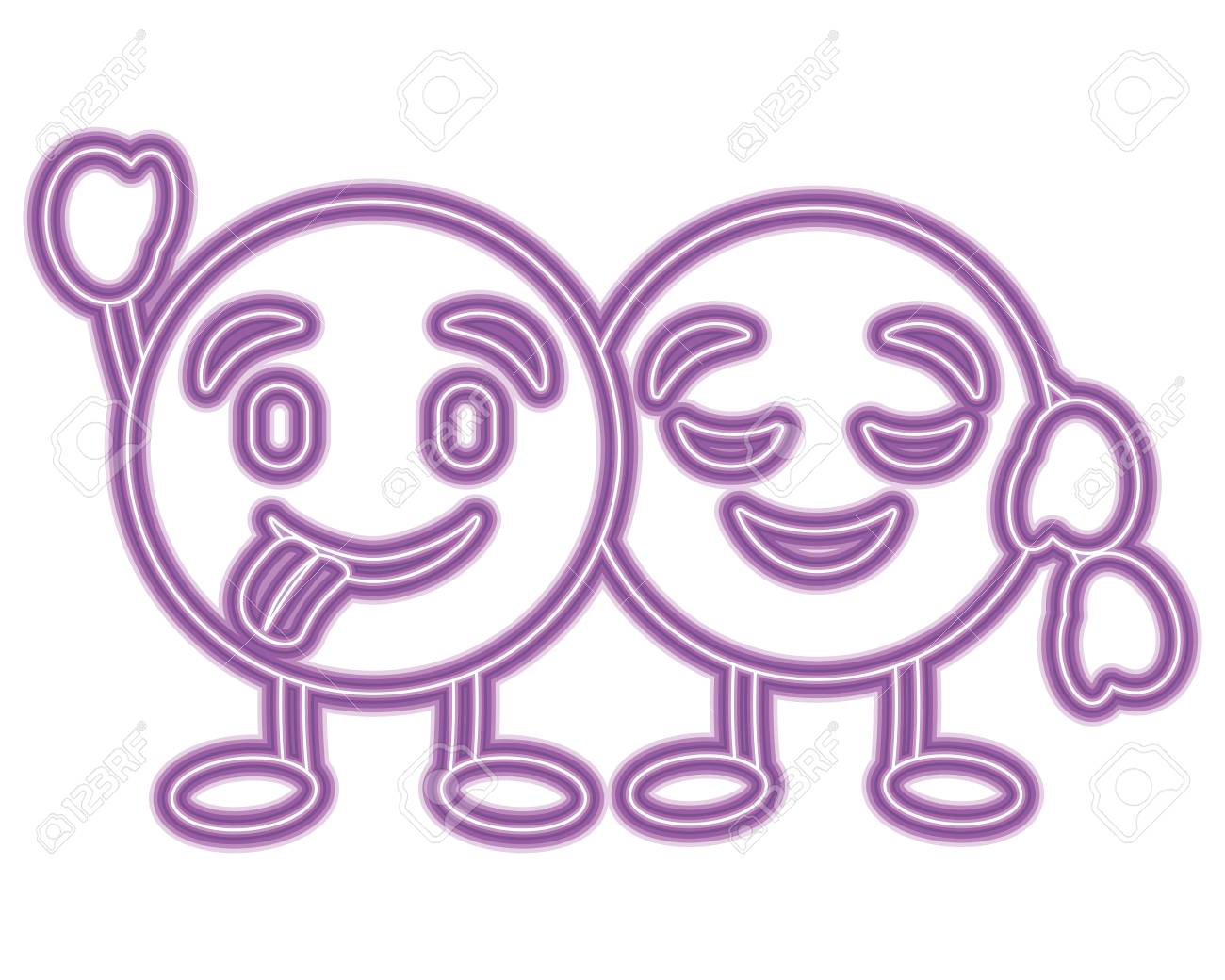 紫色の顔文字漫画は幸せな星の目キャラクターベクトルイラスト紫色のネオン画像に面しています のイラスト素材 ベクタ Image