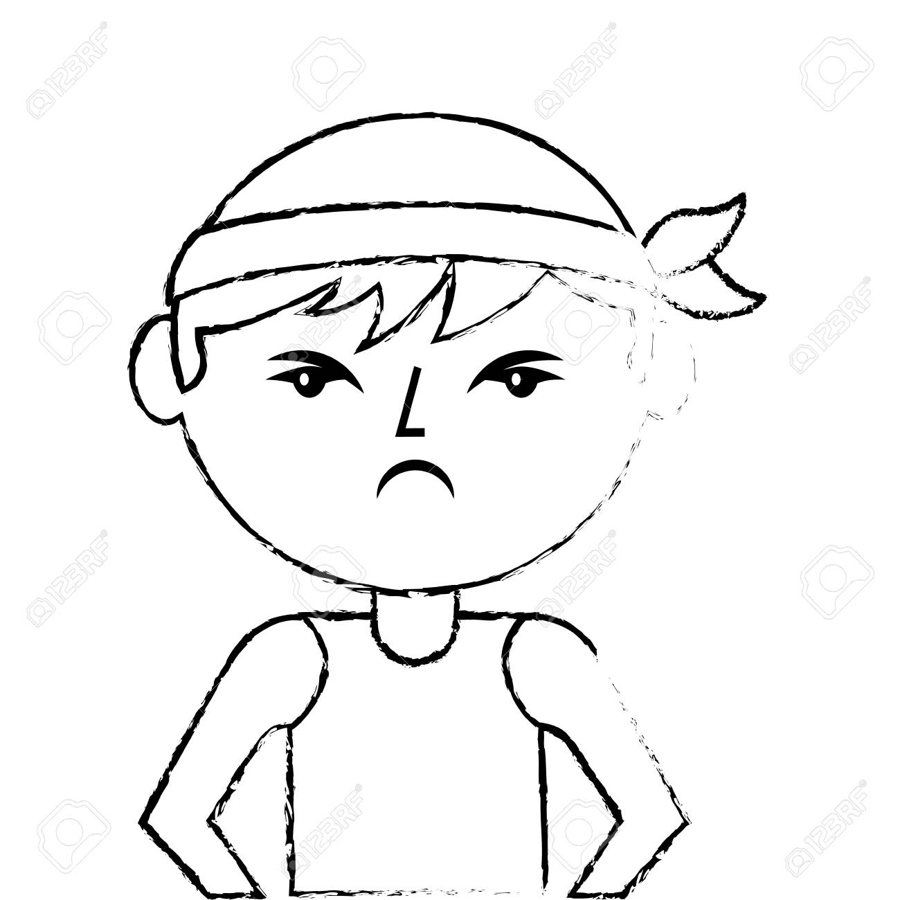 ヘッドバンドベクトルイラストスケッチスタイルのデザインで肖像画怒っている男中国人のイラスト素材 ベクタ Image ヘッドバンドベクトルイラストスケッチスタイルのデザインで肖像画怒っている男中国人のイラスト素材 ベクタ Image