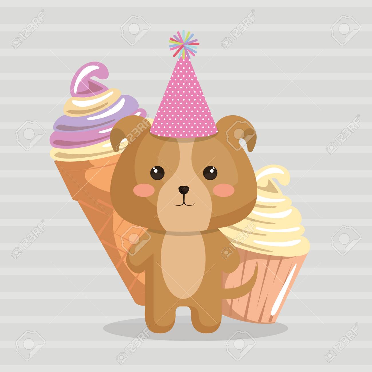 アイスクリーム可愛い誕生日カードベクトルイラストデザインでかわいい犬 のイラスト素材 ベクタ Image