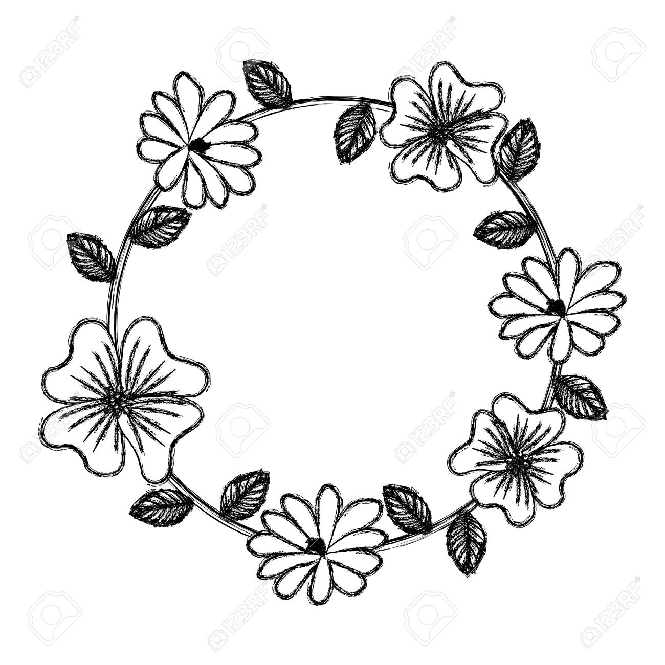floral wreath leaves decoration natural vector illustration sketch