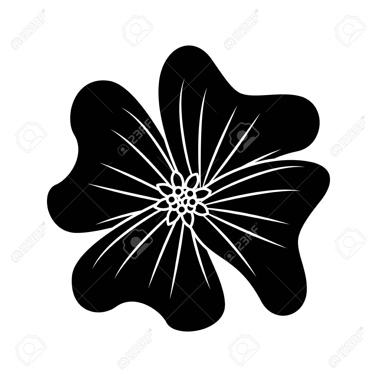 花のペリウィンクル繊細な装飾花の自然の花びらベクトルイラスト黒のイメージのイラスト素材 ベクタ Image