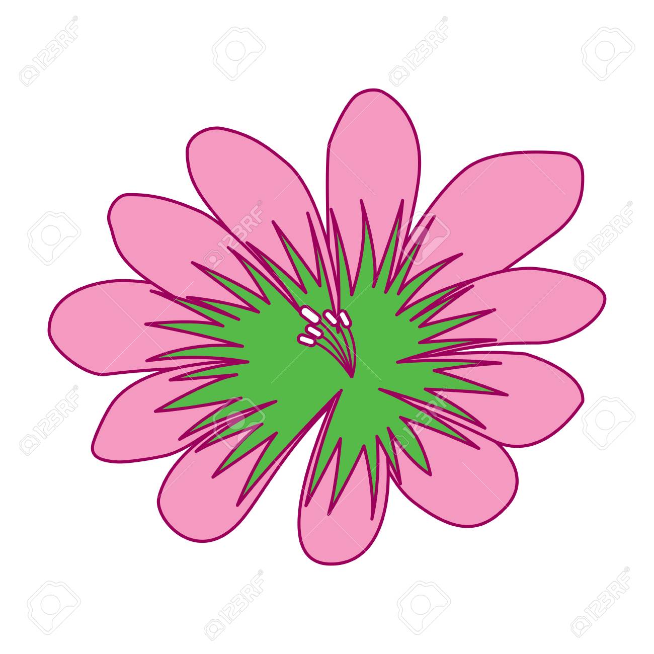 花繊細な装飾花の自然の花びらのイラストピンクと緑のイメージのイラスト素材 ベクタ Image