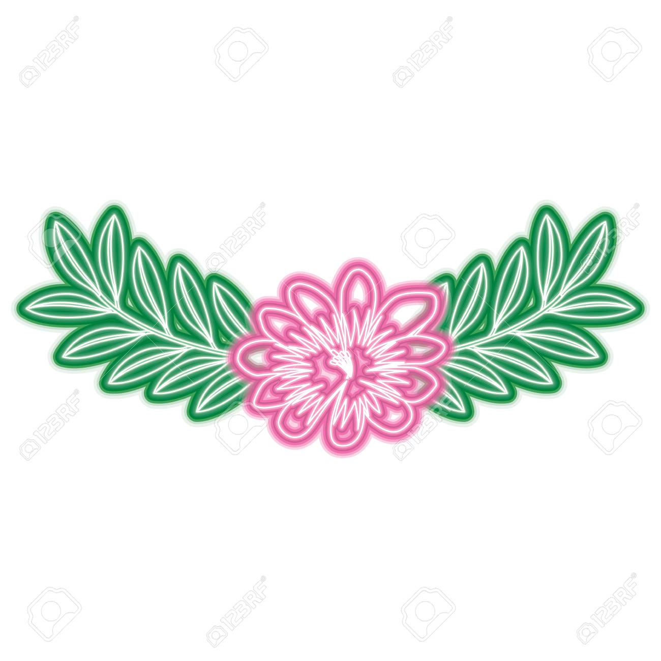 葉の葉の装飾ベクトルイラストネオンピンクと緑のライン画像とかわいい花と枝のイラスト素材 ベクタ Image 葉の葉の装飾ベクトルイラストネオンピンクと緑のライン画像とかわいい花と枝のイラスト素材 ベクタ Image