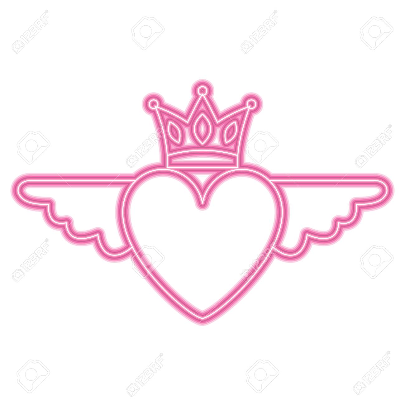 Herz In Der Liebe Mit Flugeln Krone Dekoration Vektor Design Neon Design Lizenzfrei Nutzbare Vektorgrafiken Clip Arts Illustrationen Image 96578134